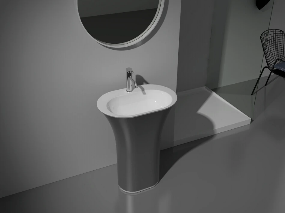 CUPC сертификат свободностоящая твердая поверхность умывальник для ванной комнаты чёрный пьедестал круглая раковина XRS3824