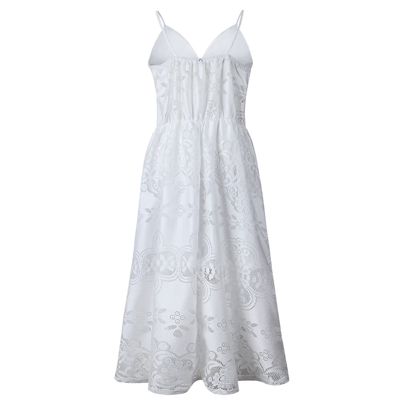 BONGOR LUSS Sexy Deep V-Neck Lace Hollow Out Backless Sleeveless Dress Women Summer Solid Color Dress Boho Beach Dress (3)