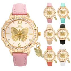 Горячая Быстрая доставка новые женские кварцевые наручные часы с бабочкой со стразами кулон наручные часы подарок #20