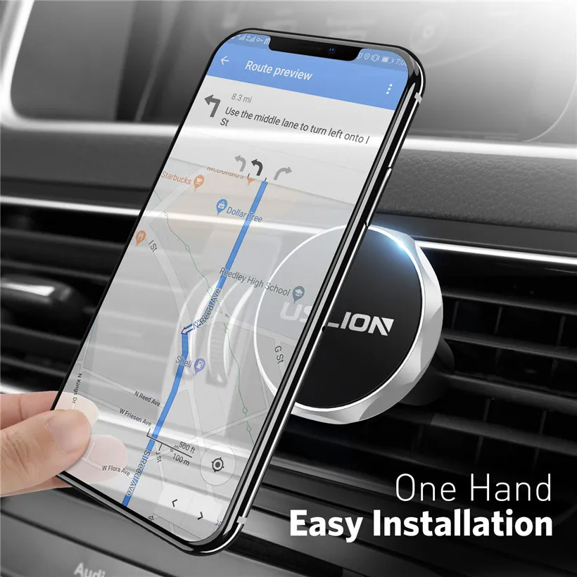 USLION Автомобильный держатель для телефона, автомобильная подставка для iPhone X 8 7 6 Plus, универсальный магнитный держатель для мобильного телефона с креплением на вентиляционное отверстие, магнитный держатель для gps навигации