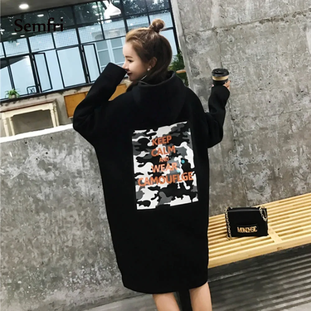 Semfi Black Hoodie Sweatshirt Dress Women Loose Oversized Long Spring Autumn 2019 Casual Print Floral Plus Size Harajuku