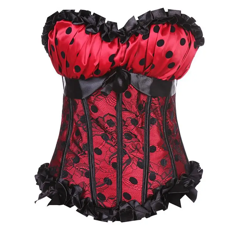 New Arrivals Sexy Plus Size Red Pink White Print Dot Lace Corset For