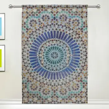 

Sheer Door Curtain Panels W55x L78 Inch/55xL84 Inch,Geometrical Pattern,Quality Polyester Window Curtains Voile Sheers 1 Panel