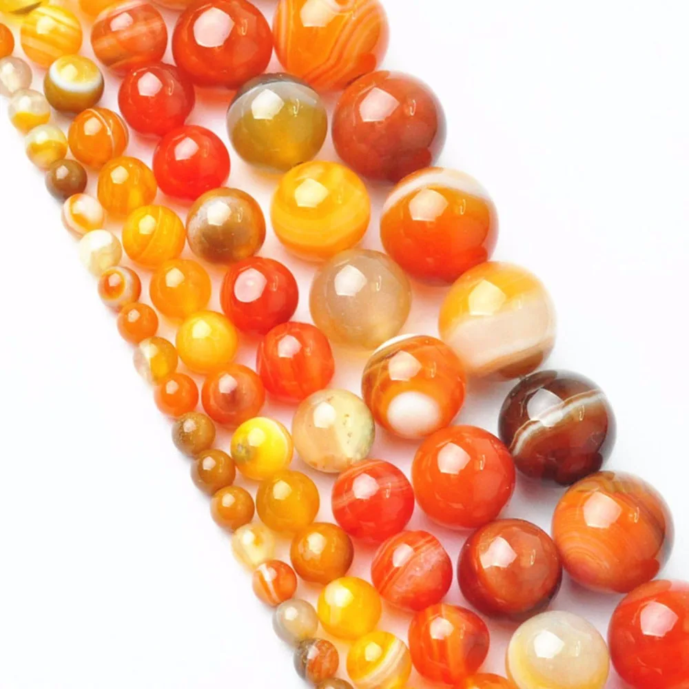 Semi finished Round Orange Striped Color Stone Beads 4/6/8/10/12mm For