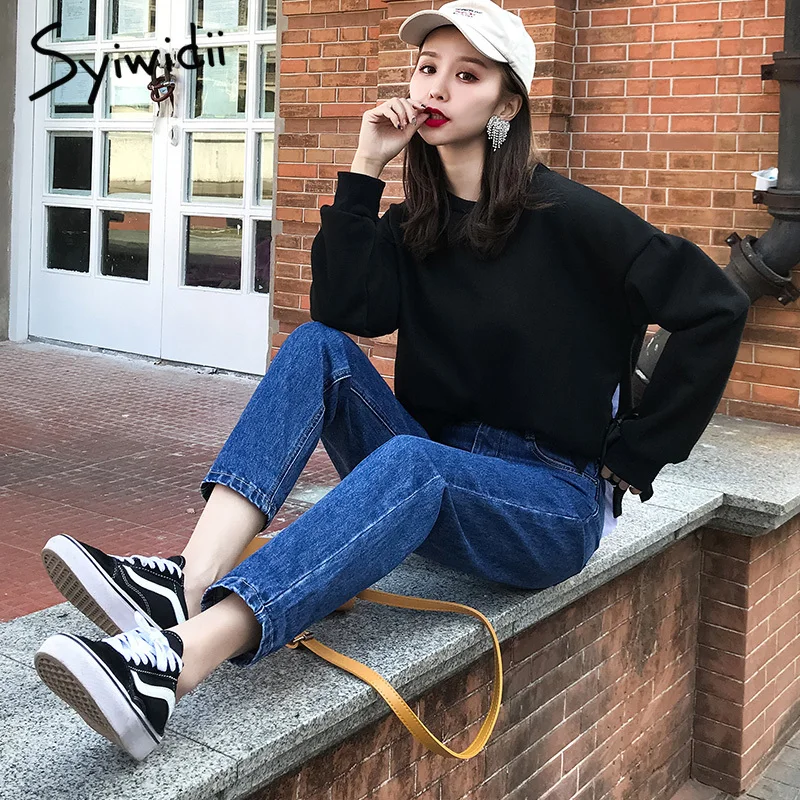 100%cotton White Jeans Women High Waist Harem Mom Jeans spring 2019 new plus size black women jeans denim pants beige blue