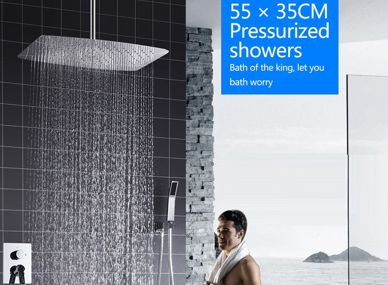 Bathroom Faucets 3555cm Air Pressured Water Saving Shower head Set Brass Chrome Wall Mounted Mixer Controller Shower System (1)