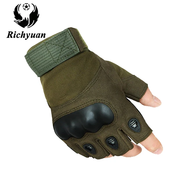 Richyuan велосипедные уличные Тактические Военные перчатки, спортивные перчатки для спортзала, армии, пейнтбола, страйкбола, без пальцев, Углеродные перчатки с полупальцами Luva - Цвет: Army Green