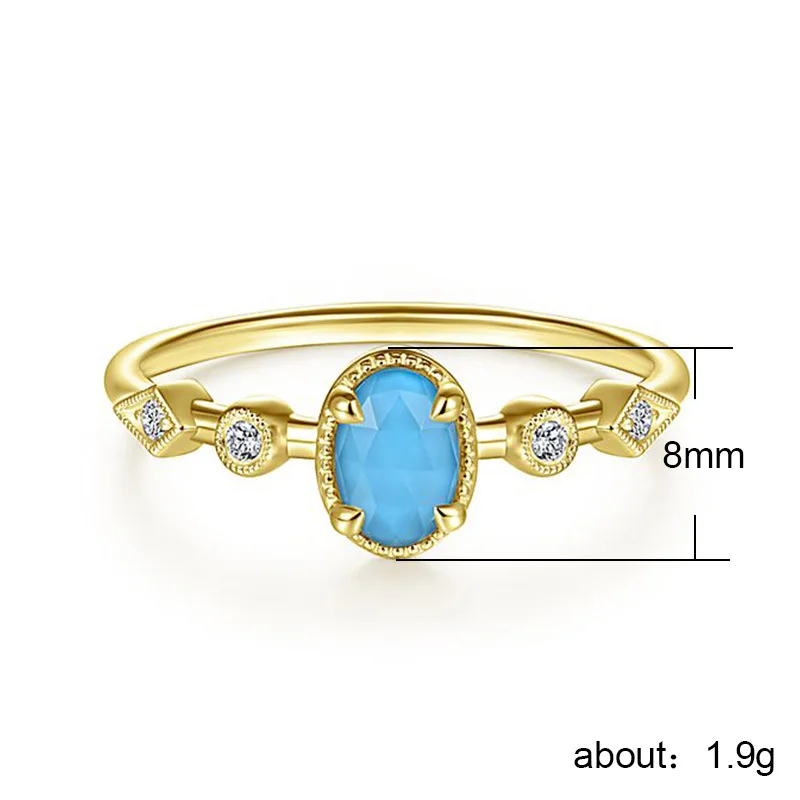 Elegant Gold Color Ring Chic Oval Blue Scrub Main Stone Rings For Women OL Daily Wear Cocktail Anel Mujer Fashion Jewelry B1441 (4)
