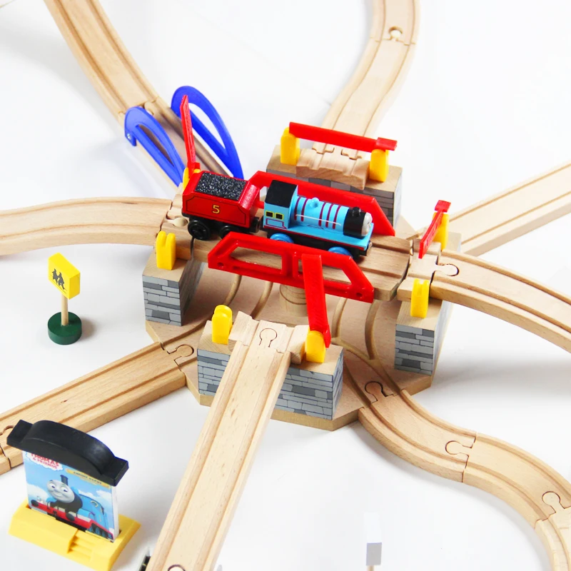 

EDWONE --Big Luxury Multifunction Turntable Switch Track Wood Train Slot Railway Accessories Original Toy For Kids