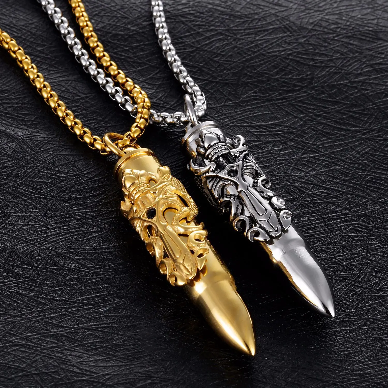 Dragon Unscrewed Necklace Men Silver Gold Bullet Chain Pendant Men's