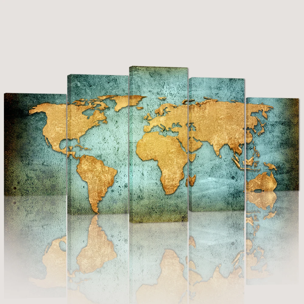 

HD Printed 5 Pieces Art Huge World Map Canvas Painting Printed on Canvas Wall Pictures Poster for Living Room Decoration