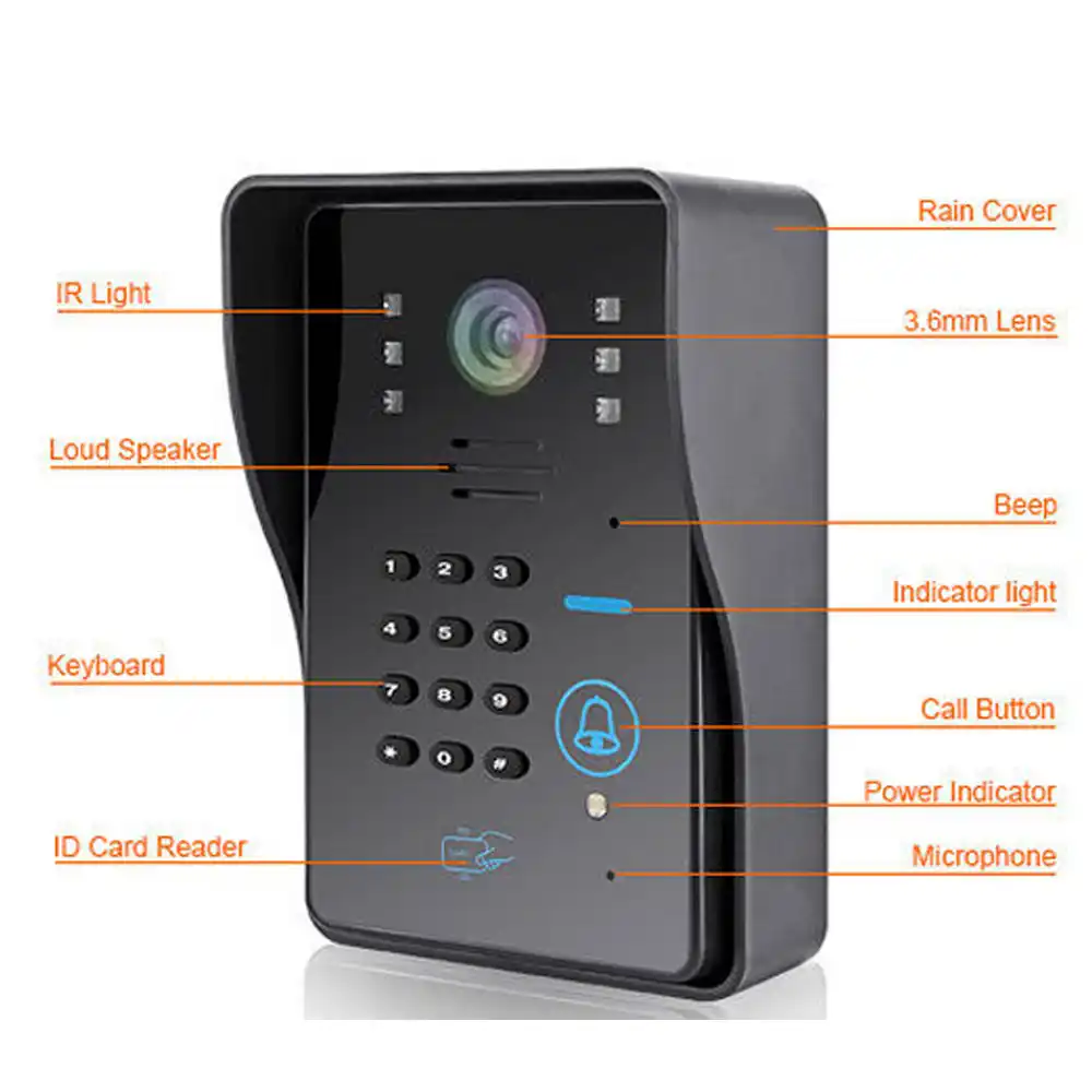 2 monitores interfono con 7 pulgadas 1 c/ámara para casa unifamiliar Sistema de intercomunicador con timbre de videoportero visi/ón nocturna c/ámara infrarroja TFT-LCD en color de bloqueo el/éctrico