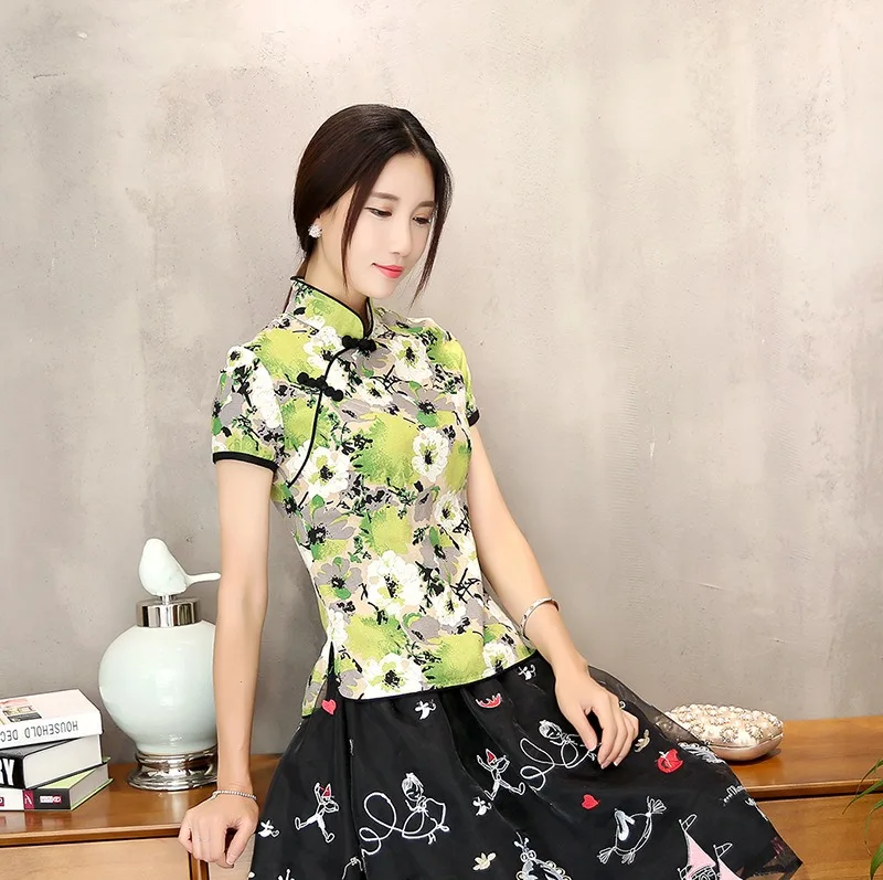 Шанхай история смесь льна Китайский традиционный Топ рубашка Ципао для Женский Чонсам Стиль рубашка Китайский Блузка для дам