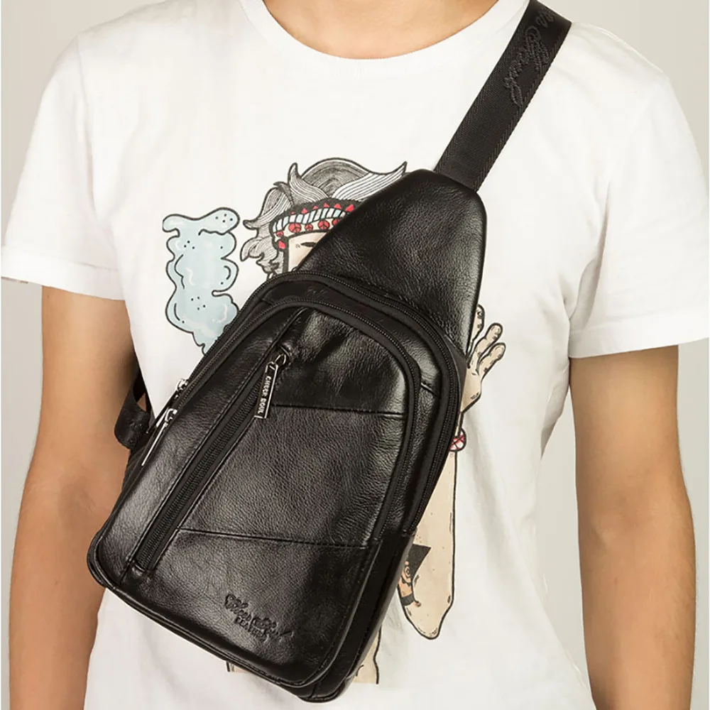 

Genuine Leather Messenger Chest Day Back Pack Men First Layer Cowhide Cross Body Bags Famous Brand Casual Sling Shoulder Bag New