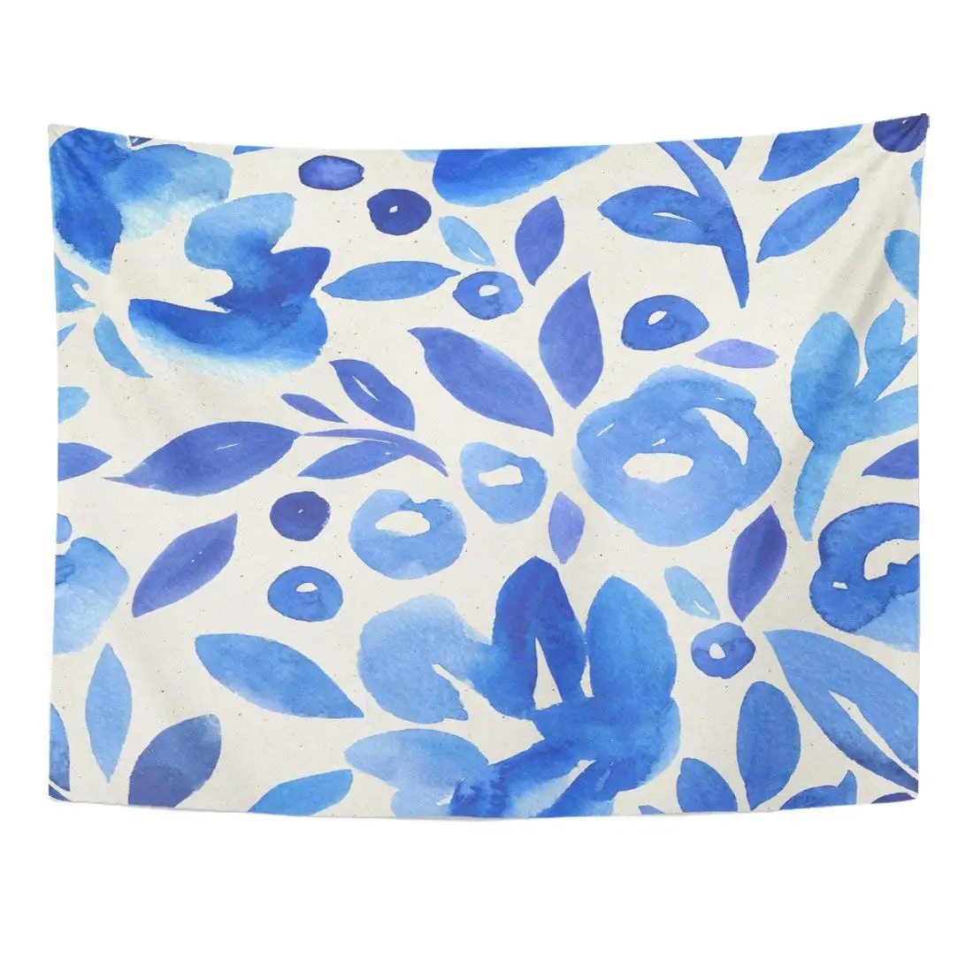 

Tapestry Blue Delft Watercolor Floral Pattern on Botanical Navy Simple Summer Home Decor Wall Hanging for Room