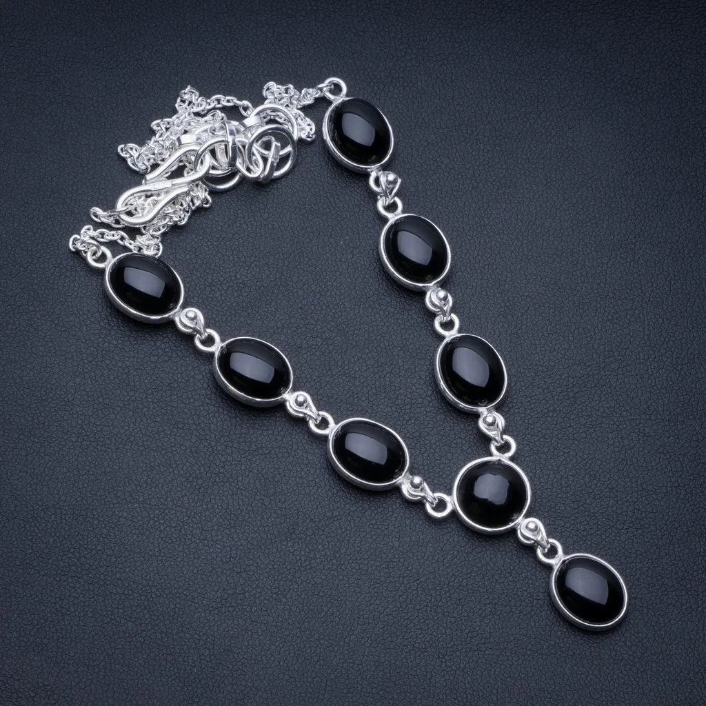 

Natural Black Onyx 925 Sterling Silver Y-Shaped Necklace 18 3/4" R2634