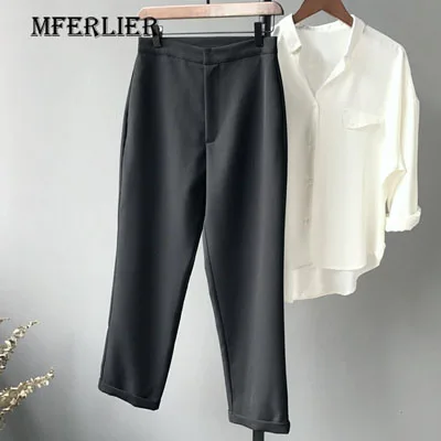 Mferlier-Summer-Autumn-Harem-Pants-Women-Ladies-Thin-Solid-Black-Brief-Slim-Zipper-Pocket-Casual-Formal