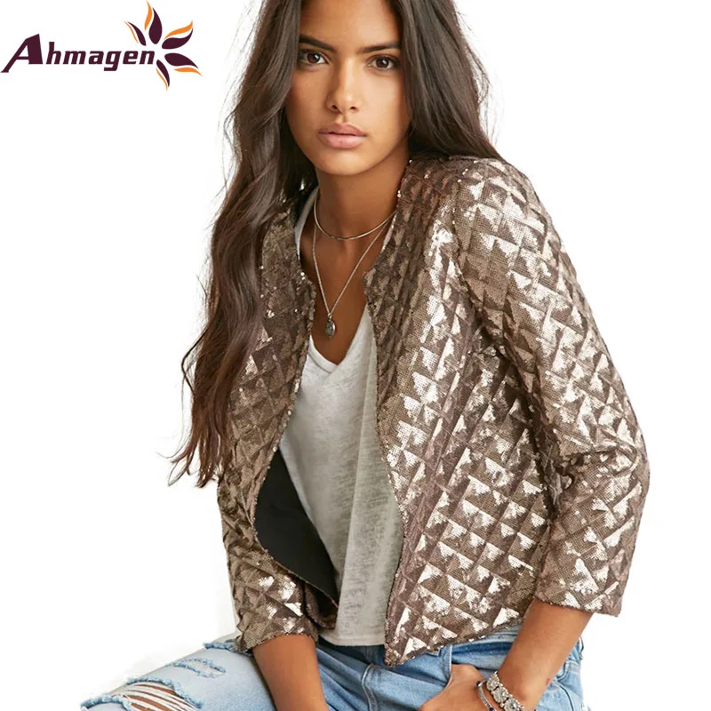 Online Get Cheap Womens Bomber Jacket Vogue -Aliexpress.com 2016 New Autumn Winter Womans Coats Vogue Lozenge Bomber Jacket Women Gold Sequins Jackets Three Quater - Online Get Cheap Womens Bomber Jacket Vogue -Aliexpress.com