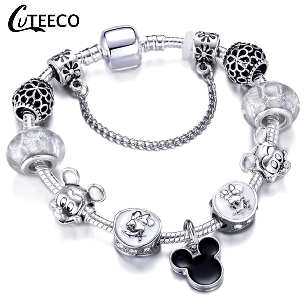 CUTEECO Микки Минни бусы очаровательные браслеты для женщин популярный дизайн подходят бренд браслеты женские ювелирные изделия подарок - Окраска металла: C