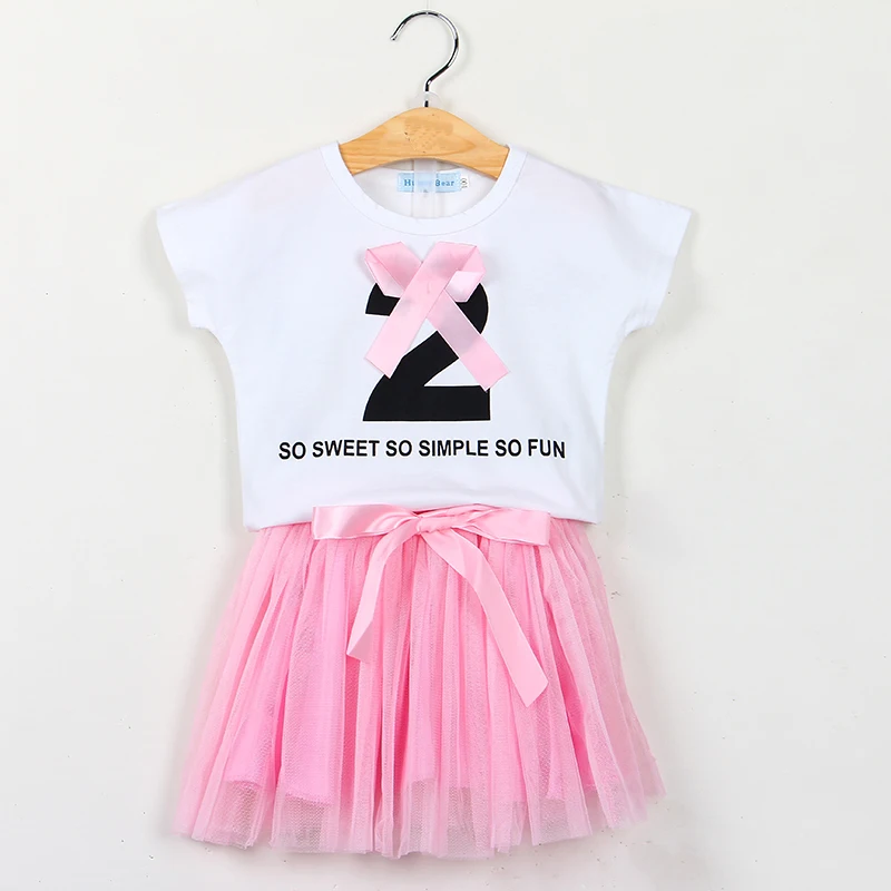 Sodawn летний комплект одежды для девочек футболка с цифрой 2 + розовая юбка комплект одежды для детей из 2 предметов комплекты одежды для