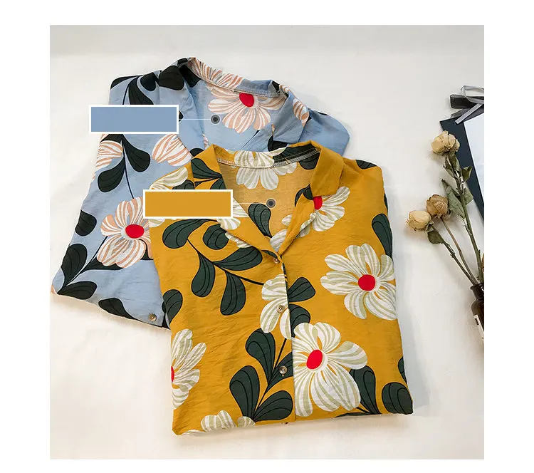 Summer Tops Women Blouses 2019 New Chic Flower Shirt Casual Chiffon Blusas Mujer Fashion Print Tops Plus Size Shirts Femme  (1)