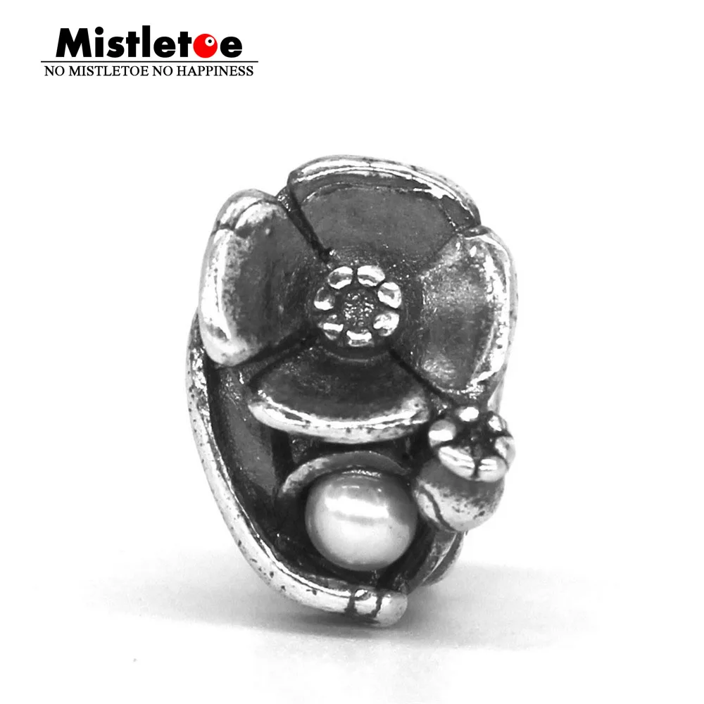 

Mistletoe Jewelry 925 Sterling Silver Poppies Of August With White Pearl Charm Bead Fit European Troll 3.0mm Bracelet