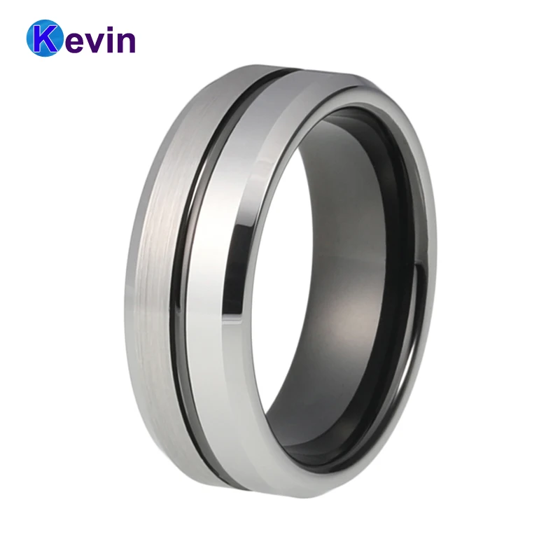 

New Arrival Two Tone Black Color Mens Tungsten Wedding Band With Half Brush and Half Polished finish