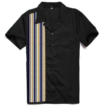 

Men's Rockabilly Shirt With Stripe Printed Retro Beach Style Rock N Roll Chemise Homme 80s Club Camp Collar Shirts