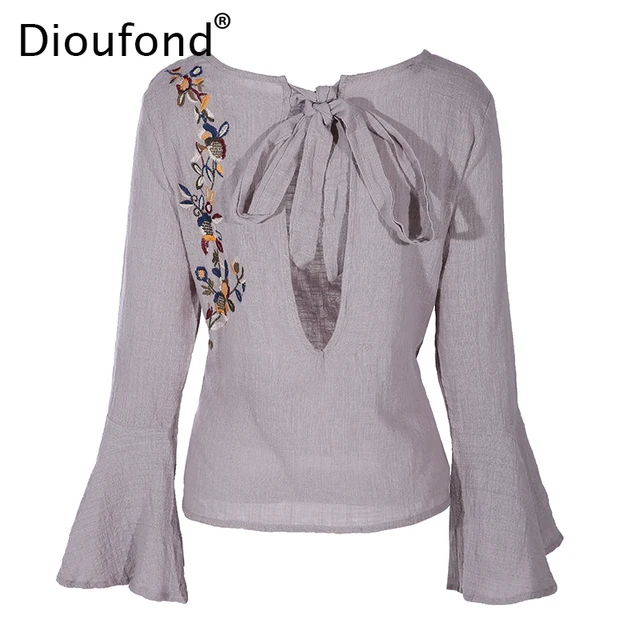 Dioufond Chiffon Camisas Bordada de Flores Blusas Mujeres