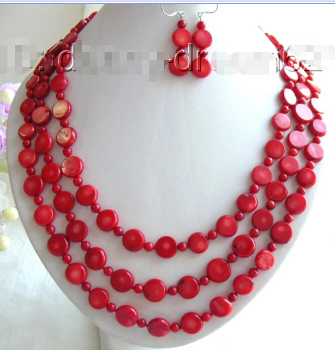 

shippingGenuine 24" 3strands 12mm red coral beads necklace a set b649 (A0503)