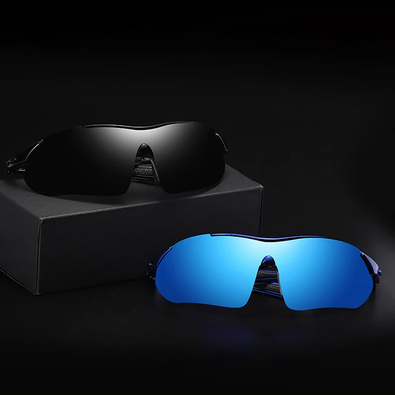 Vintage Men Sports Sunglasses Polarized UV400 Big Goggles Glasses High Quality Outdoor Fishing Driving Sun Glasses with Zip Case