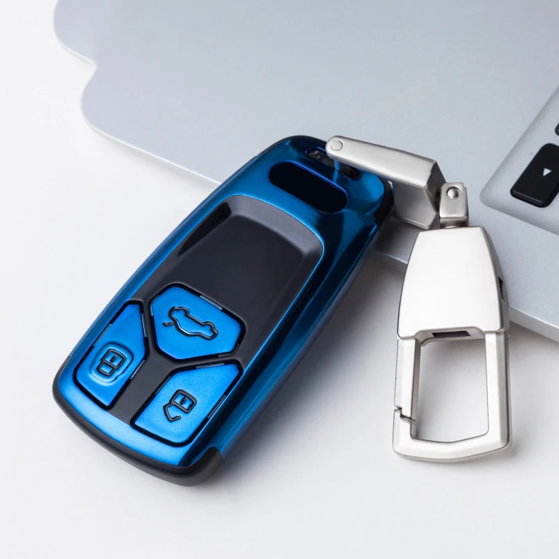 

Car Styling ABS Car Key Case Cover key Protective Shell Key Chain Ring Cover For Audi A4L A5 Q7 TT Auto Accessories