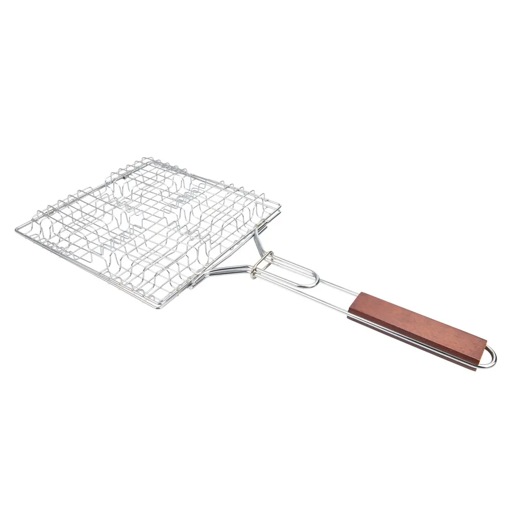 1Pc Hot Barbecue Meat Vegtable Fish Wooden Long Handle Holder Grill