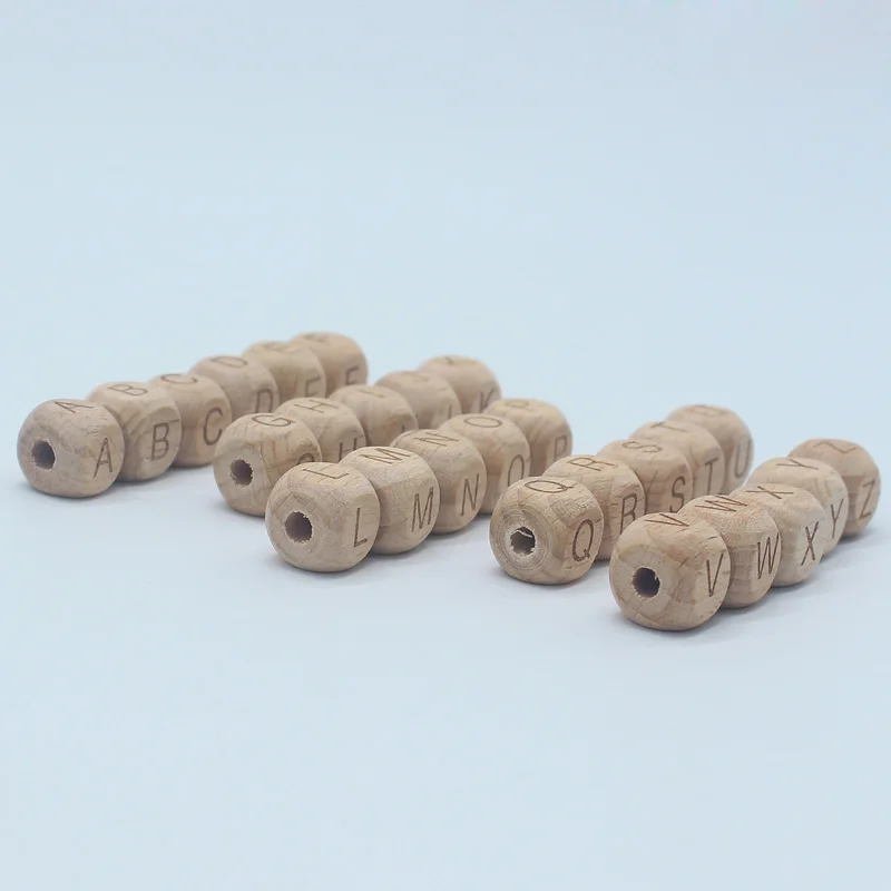 XCQGH 100 шт Буковые деревянные бусины 12 мм свободные бусины ювелирные изделия DIY прорезывание зубов игрушечный браслет Дерево Прорезыватель Алфавит бусины