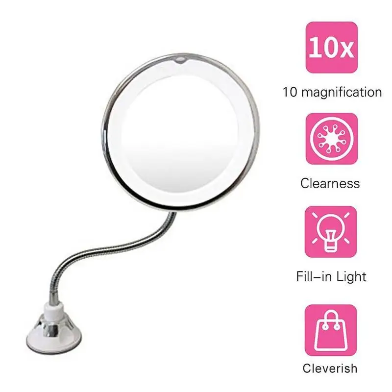 

LED Makeup Mirror Nigh Lamp 360 Degree Rotation 10X Magnifying Makeup Mirror Suction Wall Mount bathroom bedroom makeup tab Lamp