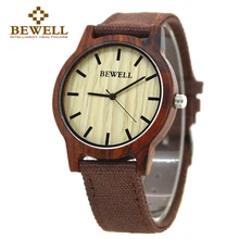 BEWELL 2016 Venta Caliente Deportes Vestido Ocasional Naturales De Madera y Bambú reloj Con Banda de Regalos para hombre de Lona Con la Caja De Papel 134A