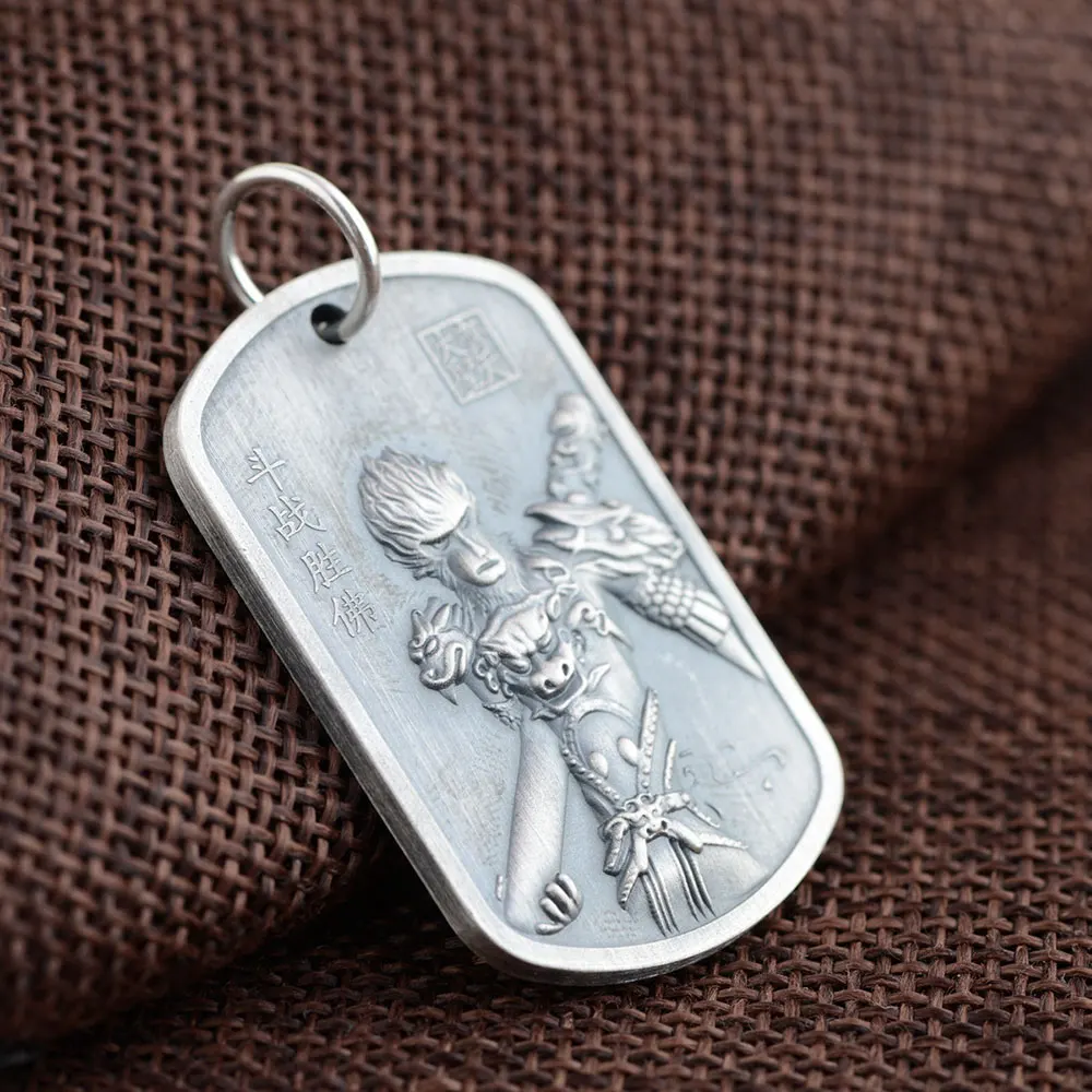 

FNJ 925 Silver Flat Pendant WUkong Monkey Dragon Skull 100% Pure S925 Solid Thai Silver Pendants for Women Men Jewelry Making