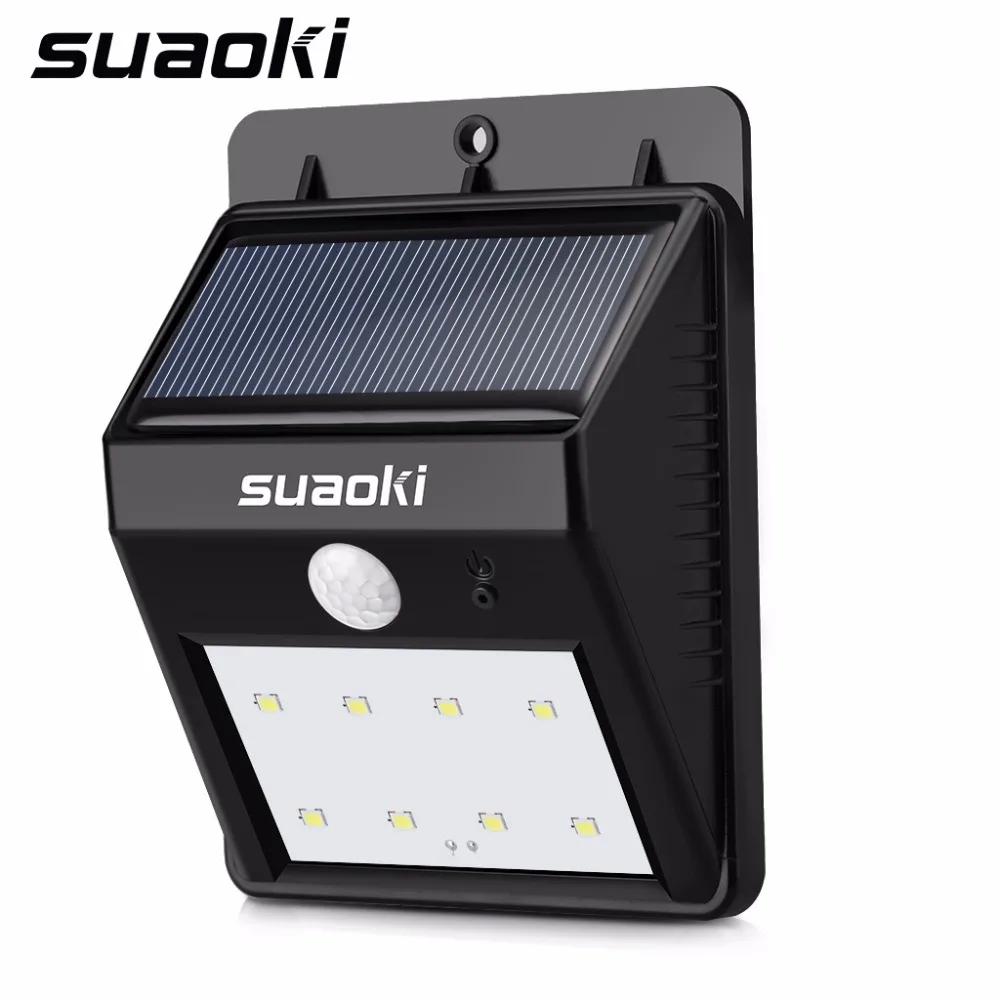 Suaoki 600mAh Solar Motion Sensor Light Rechargeable Battery 8 LED light Dim/Bright Mode