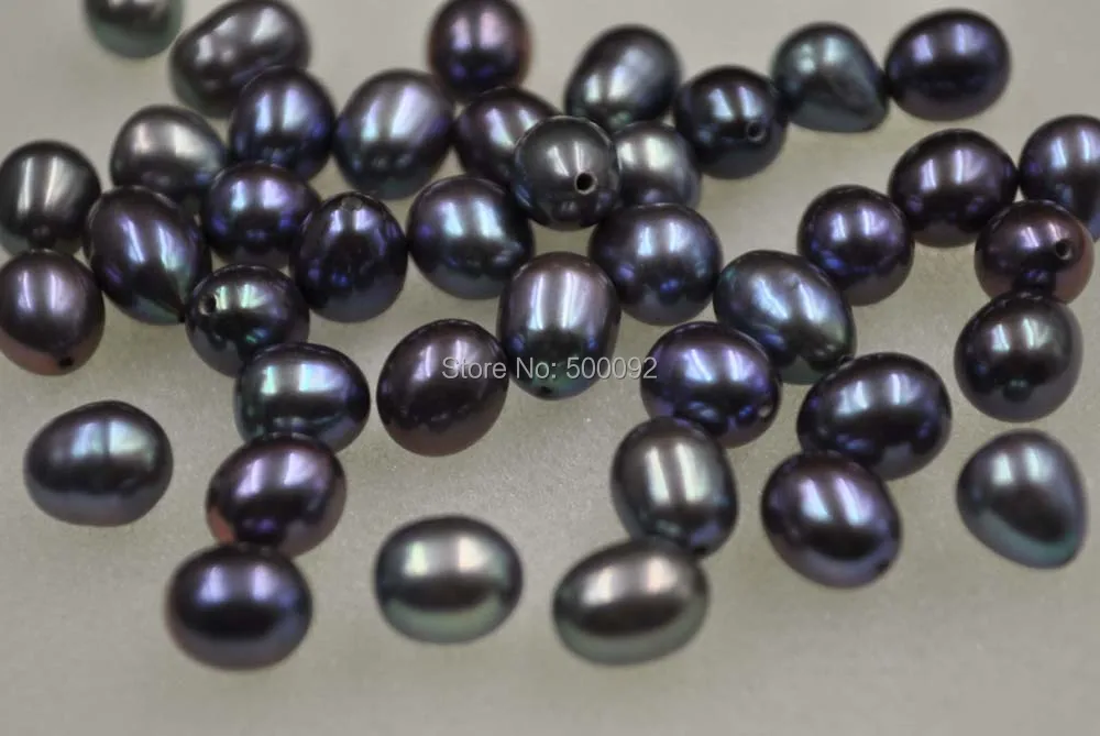 

lots 50 pcs rice half drilled black freshwater pearl 7*8-9mm loose beads