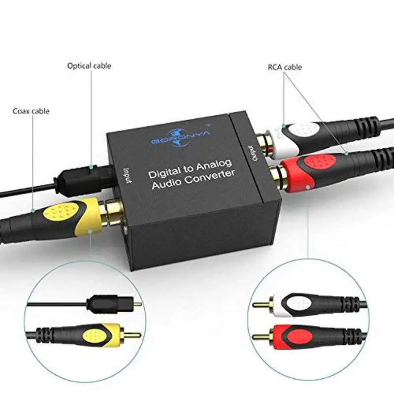 Цифровой оптический коаксиальный кабель к аналогу аудиоконвертер RCA и 3,5 мм(наушники) Outpouts, ЦАП 24 бит