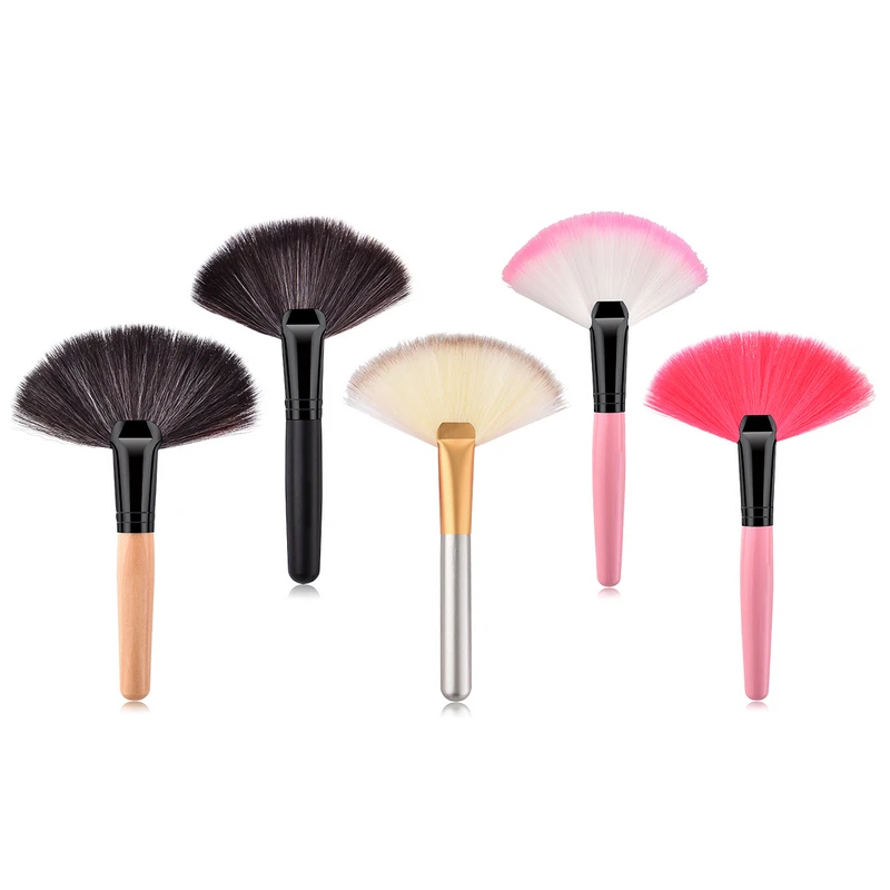 5pcs Large Fan Shape Cosmetic Brushes Wooden handle Face Powder Nylon