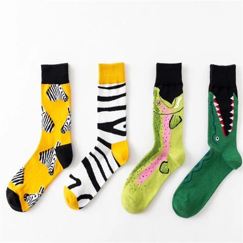 2018 stylish colorful men's socks zebra striped animal series personalized couple socksMen's