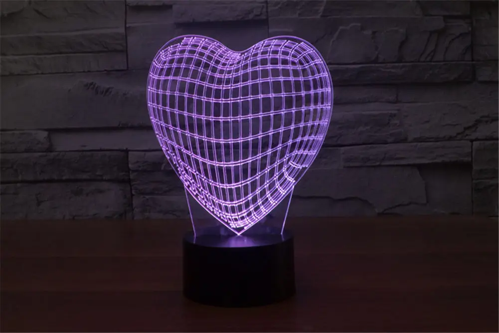 7 видов цветов Изменение коснитесь кнопки Usb акрил 3d в форме сердца светодиодный
