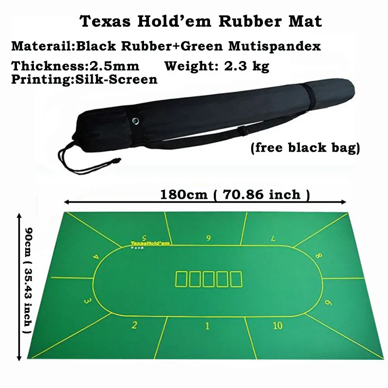 1pc Poker Rubber Mat Texas Hold'em Game Table Top Casino Layout Size: 90cm x 180cm
