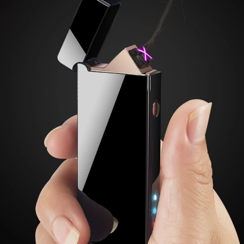 

New Metal Dual Arc USB Charging Lighter Pulsed Windproof Electric Cigarette Cigar Lighters Flameless Rechargeable Lighter Plasma