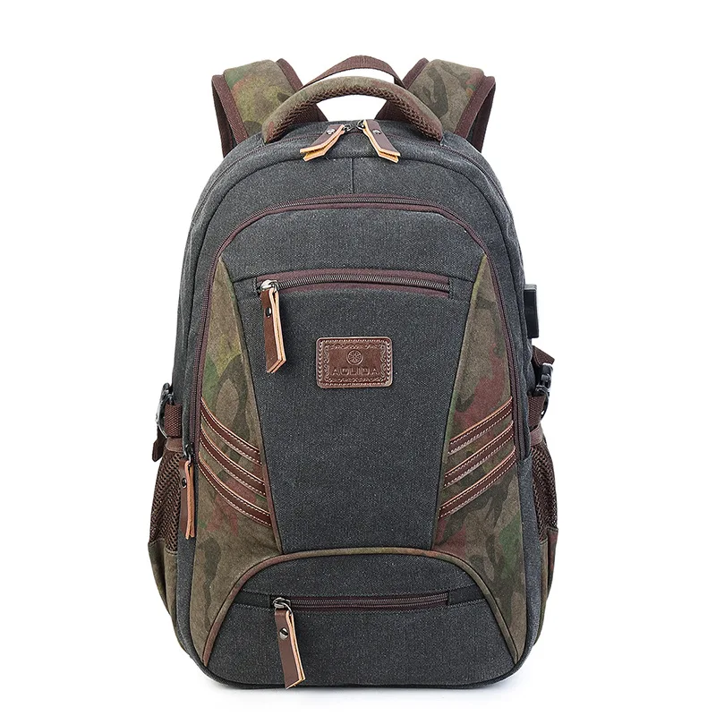 

new external usb camouflage charge Laptop backpack caual wear-resisting canvas travel bag men's multi-function school backpack