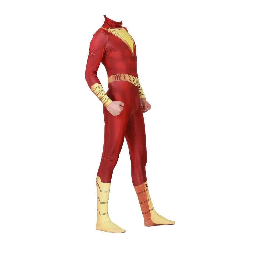  2019 Hot Adult Men Kids Movie Costume Halloween DC movie comics Golden Thunder Shazam Cosplay Siame