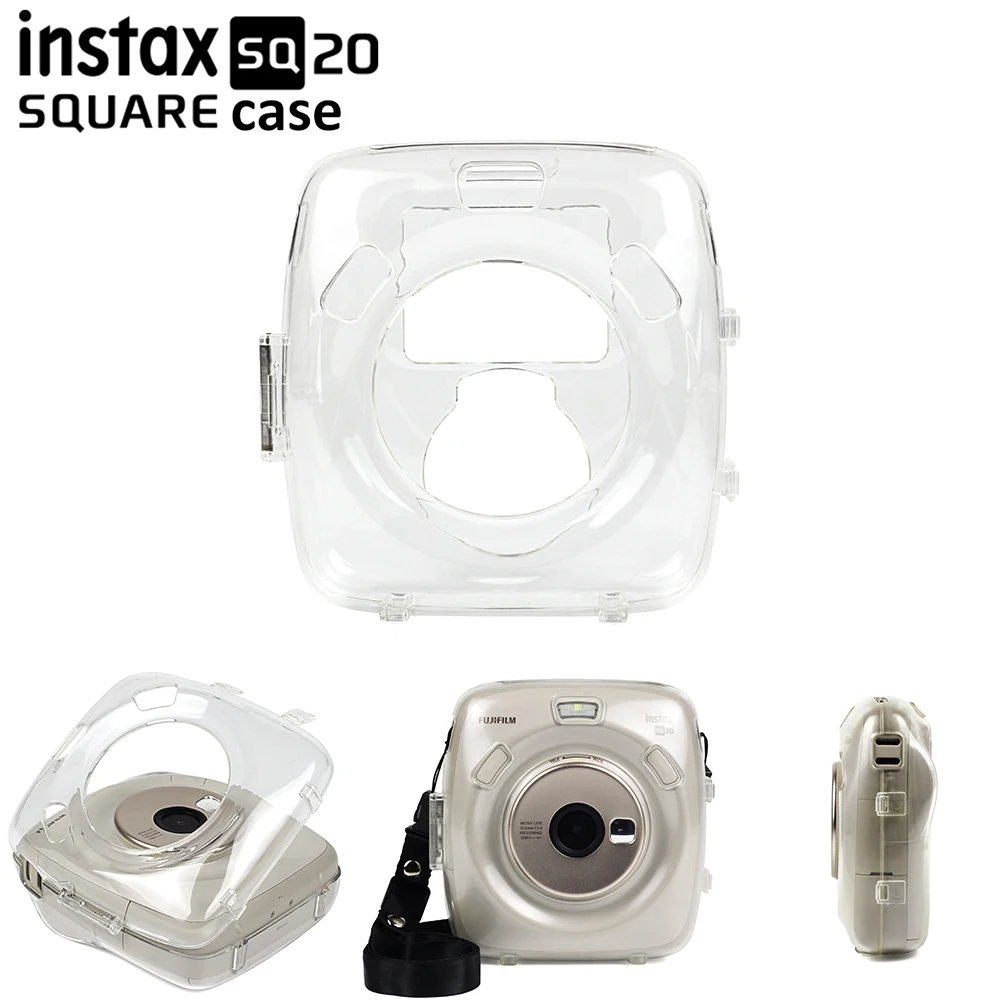 

For Fujifilm Instax SQUARE SQ20 Instant Film Camera Clear Crystal Protective Hard Camera Case PVC Transparent Strap Shoulder Bag