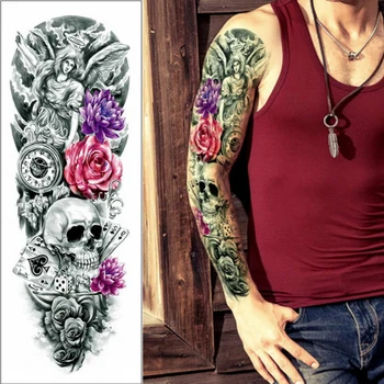 Large Arm Sleeve Tattoo Waterproof Temporary Tattoo Sticker Skull Angel Rose Lotus Men Full Flower Tatoo Body Art Tattoo Girls Buy At The Price Of 1 50 In Aliexpress Com Imall Com