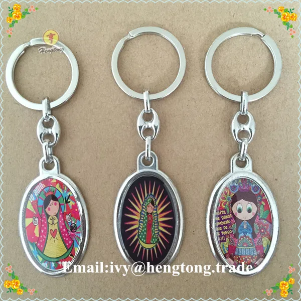 

Freeshipping religious catholic rosary keychain with epoxy baby Guadalupe image, alloy keychain, keyring for wholesale